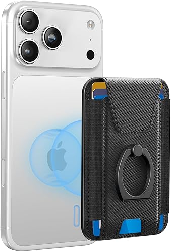 Cartera Magsafe con agarre, soporte para 6 tarjetas, soporte magnético más fuerte para iPhone 17/16/15/14/13/12, cartera magnética de cuero para