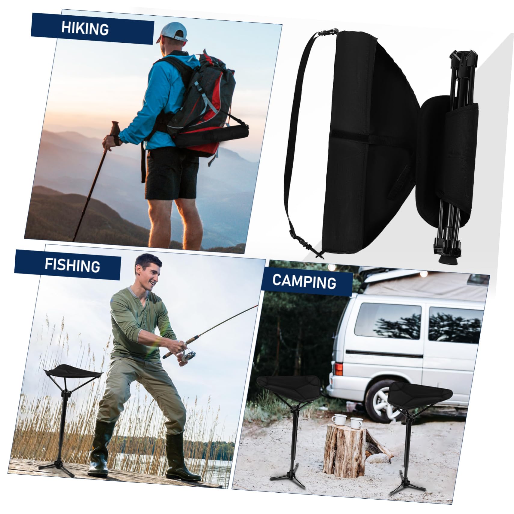 Kisangel Outdoor Folding Stool Portable Adjustable Height Camping Chair for Fishing Hiking and Queuing Lightweight Construction Comfortable Cushioned Seat Versatile Outdoor Use