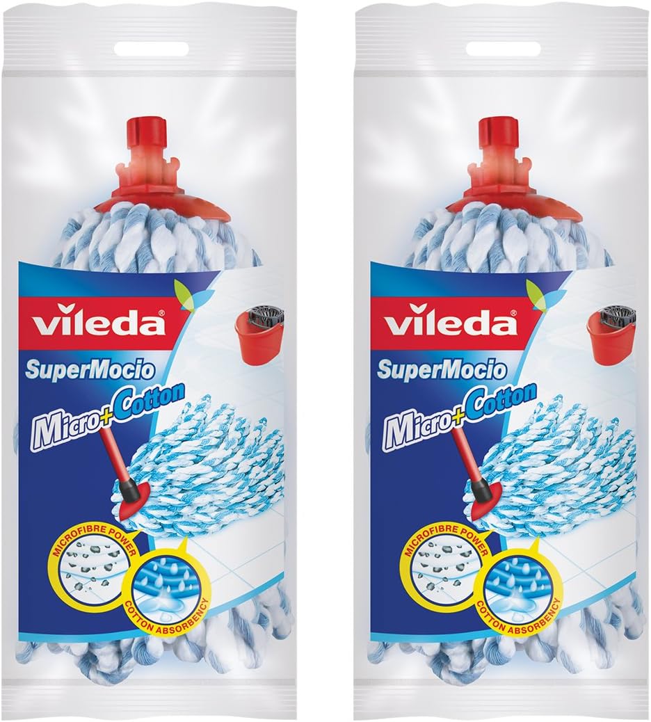 Vileda Supermocio Micro & Cotton Mop Refill-Pack of 2, White