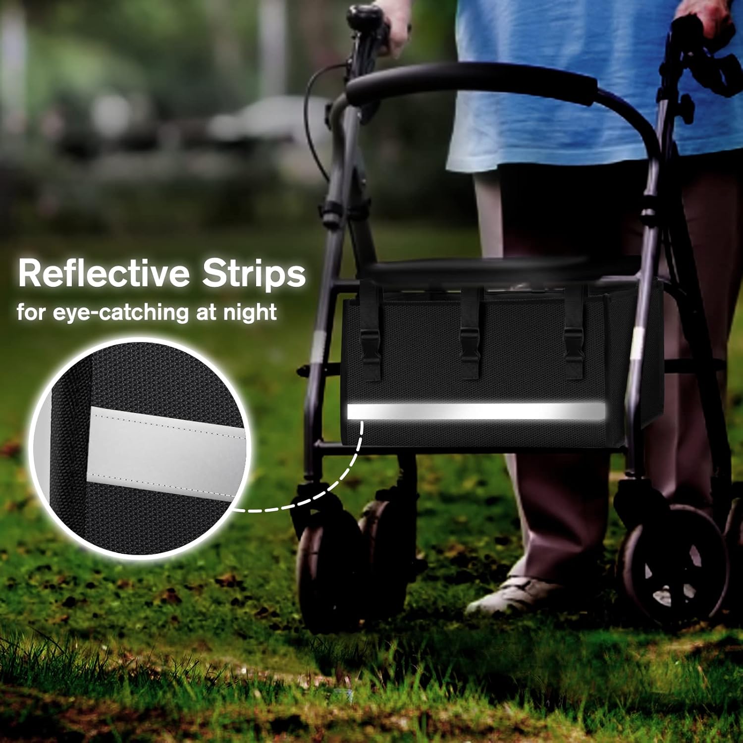 FINPAC Under Seat Rollator Bag, Large Organizer Caddy for 4-Wheel Rollator Walker or Bariatric Walker, Storage Accessory Pouch Basket for Daily Essentials, Medication Care, Women Men Seniors (Black) : Health & Household