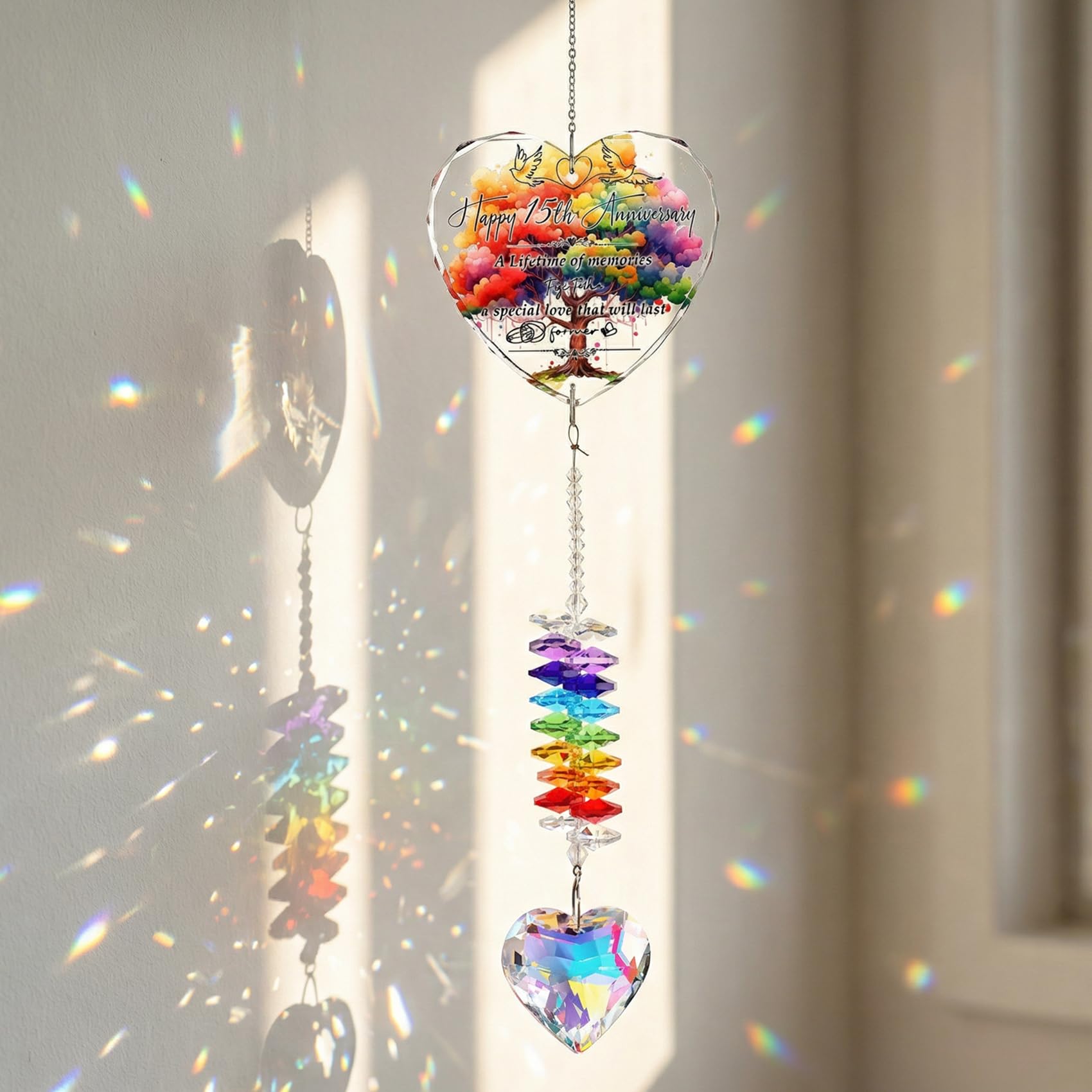 25th Anniversary Suncatcher Gifts for Couples, Wife, 25 Years of Marriage Crystal Hanging Heart Rainbow Maker Keepsake Home Garden Decor