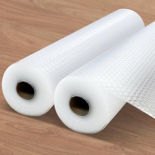 Cabinet Liner Waterproof 12'' x 20' x 2 Rolls Non Adhesive Durable Strong Grip Liner Washable Drawer Fridge Easy to Cut Racks