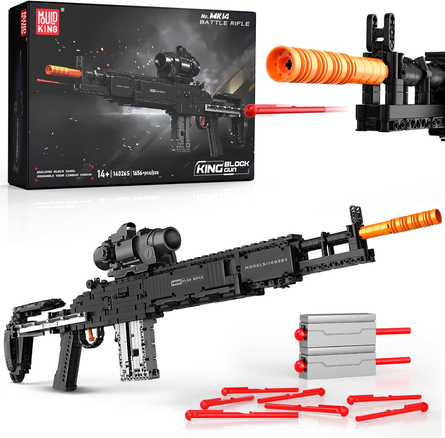 Mould King 14026 Building Block Gun for Adults, 1:1 MK14 Model Gun Building Sets, Collectible Military Model Construction Kit for Teens Age 14+ (1606 PCS)