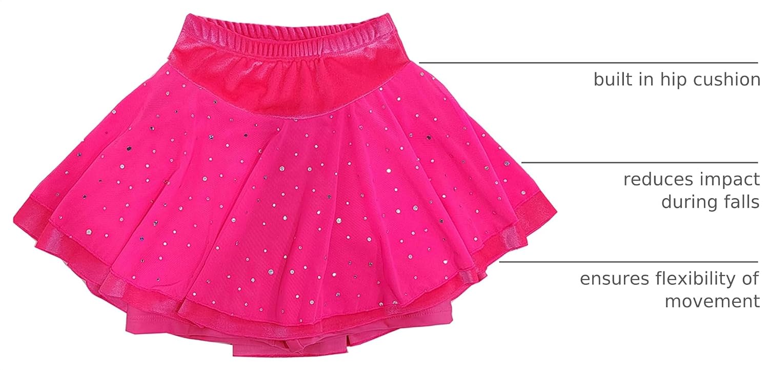 Girls Figure Skating Skirt with Padded Hip Protector Velvet Training Skirt