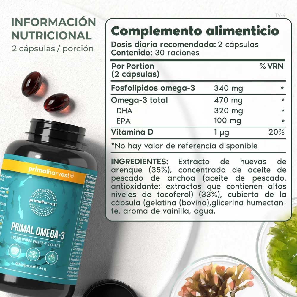 Primal Omega 3 Fish Oil de Primal Harvest - Suplemento con ácidos grasos EPA y DHA, así como Vitamina E, para hombres y mujeres, 60 cápsulas (2)