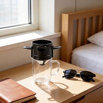 SZXMDKH Reusable Pour Over Coffee Maker, Stainless Steel Cone Coffee Dripper Filter 1-2 Cup, Paperless with Collapsible Holders for Home Office Travel Camping, Brown, (SZXMDKHHG6325)