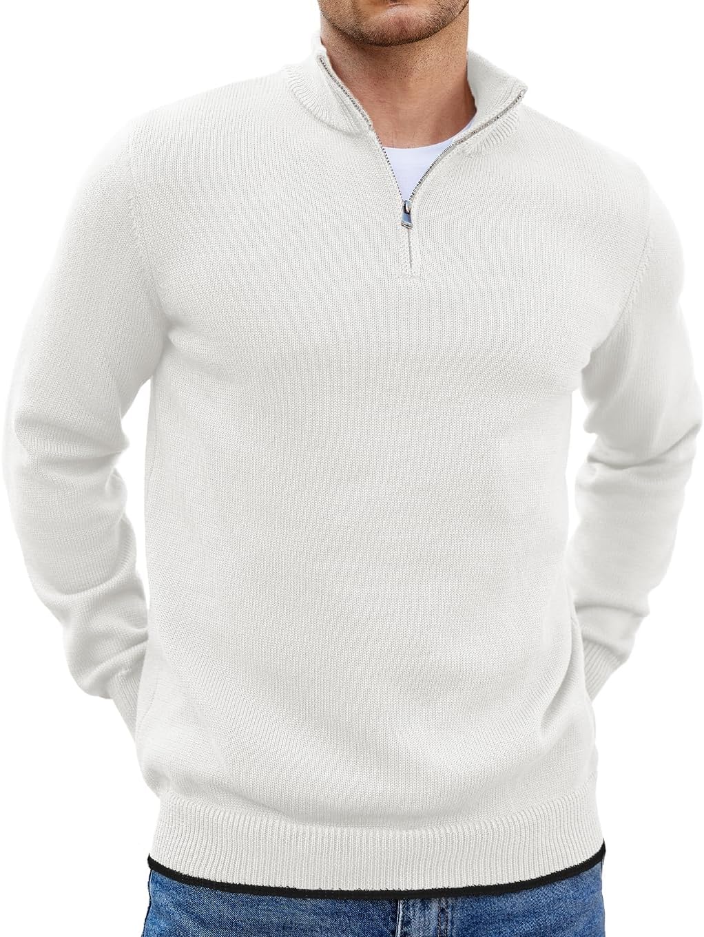 COOFANDY Men's Quarter Zip Up Pullover Slim Fit Lightweight Mock Neck Long Sleeve Sweaters
