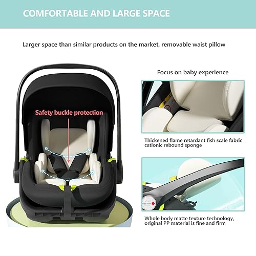 Miniatura 6 de Cochecito de bebé 3 en 1 con modo de cuna, asiento de coche y base de pestillo, asiento de automóvil orientado hacia atrás y base de asiento de
