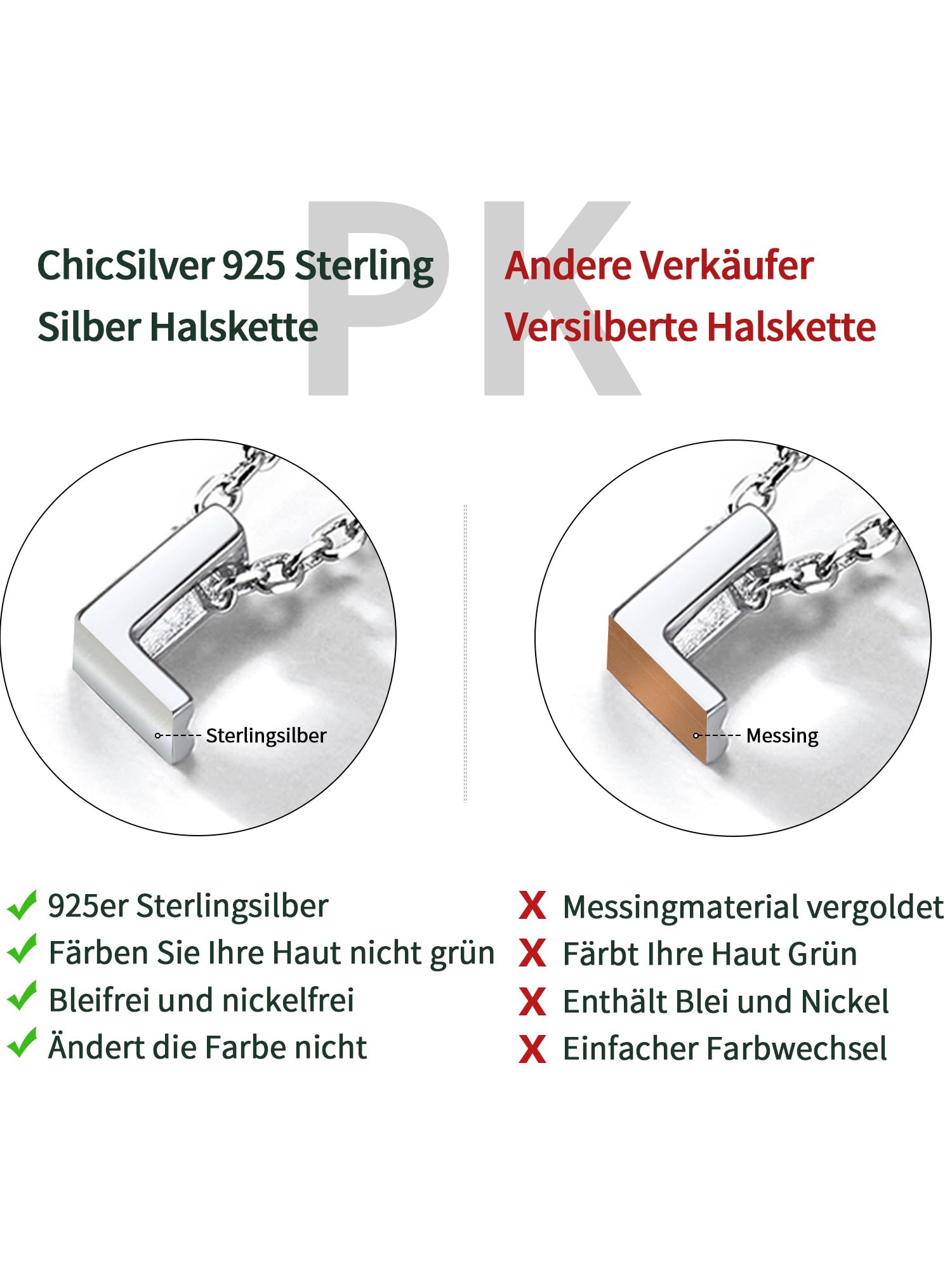 ChicSilver Damen Buchstaben Kette Silber/Gold 925 Silber Halskette mit Buchstabenanhänger A-Z Frauen Mädchen Initial Kette Geschenke für Geburtstag Weihnachten Muttertag | Silberkette Damen 925 Sterling Silber mit A-Z 26 Buchstaben Anhänger Geburtstag Wei