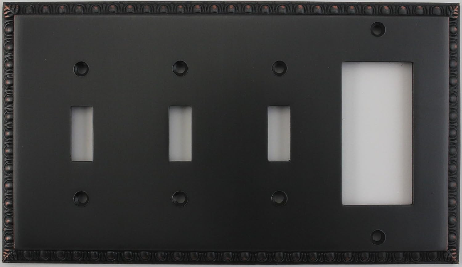Egg & Dart Oil Rubbed Bronze 4 Gang Combo Switch Plate - 3 Toggle Light Switches 1 GFI Outlet/Rocker Switch