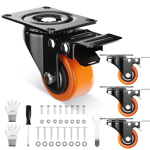 Miniatura 8 de Ruedas giratorias de 4 pulgadas con freno, juego de 4 ruedas de alta resistencia, ruedas giratorias con rodamientos de bolas dobles, ruedas