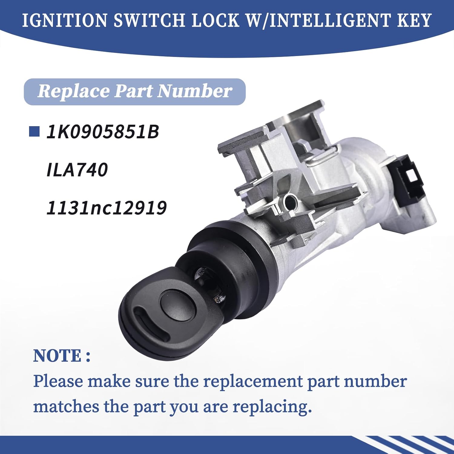 1K0905851B Ignition Switch Lock Cylinder W/Intelligent Remote Control Key Compatible with VW Golf 2004-2011 / Jetta 2006-2018 / EOS 2007-2011 / Tiguan 2008-2011 / Rabbit 2006-2009 - Image 4