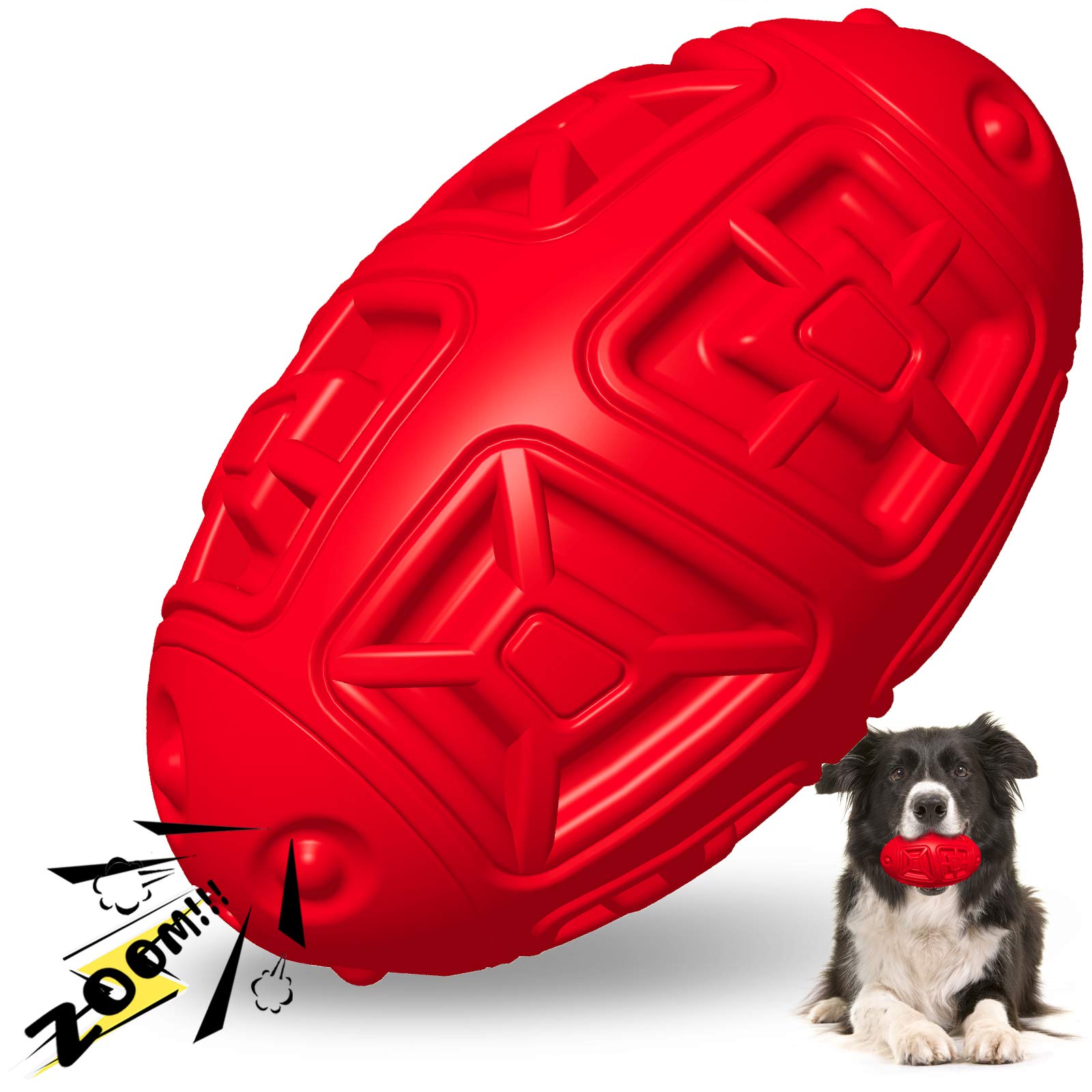 Dog Squeaky Toy for Large Breed, Durable Dog Chew Toys Almost Indestructible for Extreme Dog, Tough Squeaking Dog Toys Rubber Ball Outdoor Dog Toys for Medium and Large Dog Best Dog Gift (Red)