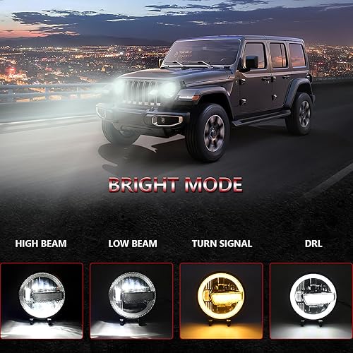 Miniatura 3 de Faro LED redondo de 7 pulgadas compatible con J-EEP R4, faros redondos impermeables con luz de señal de giro DRL de haz altobajo, 6000 K3000 K, 300 W