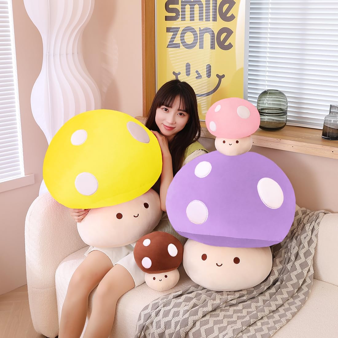 Kawaii Plush Mushroom Toy Pillow, Cute Plushies Mushroom Doll Gift for Kids(Purple,60cm/23.6in)