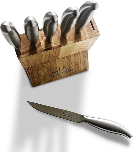 Miniatura 2 de Jean-Patrique Juego de cuchillos de cocina con bloque  Juego de 6 cuchillos de acero inoxidable con soporte de madera  Aptos para lavavajillas,