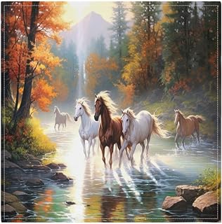 Horses Painting Cloth Napkins Set of 6, Reusable Washable Dinner Table Napkins for Wedding Banquets Party Decor, 20x20 Inch