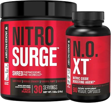 Jacked Factory Nitrosurge Shred Thermogenic Pre-Workout in Fruit Punch & N.O. XT Nitric Oxide Booster for Men & Women