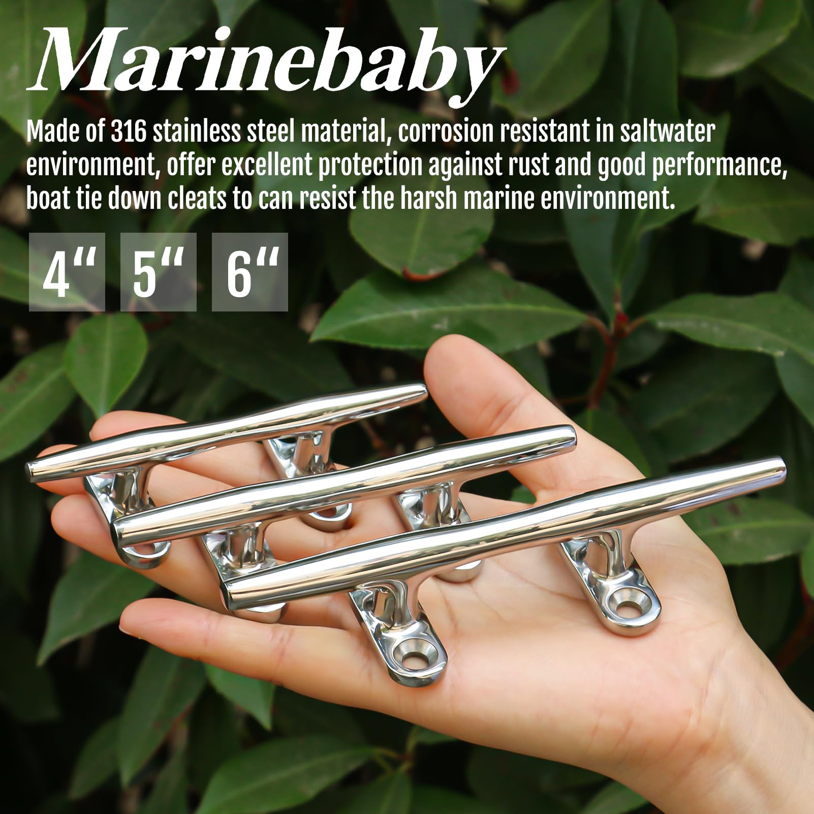Snapklik.com : Marinebaby 316 Stainless Steel Boat Cleats 4 Inch 5 Inch ...