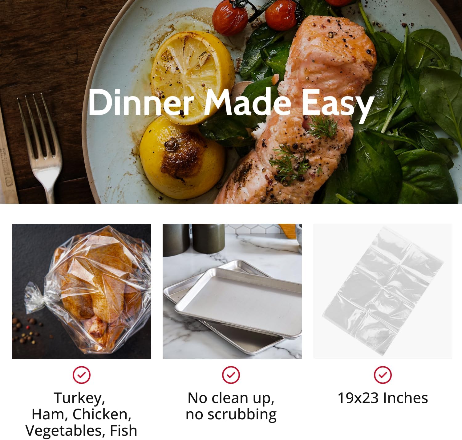 PanSaver Roasting Bag - Cooking Bags for Oven - Turkey Cooking Bag with Ties - Helps Keep Food Moist - Durable Nylon Bag - Easy Cleanup - 18 x 24 Inches, 100 Count