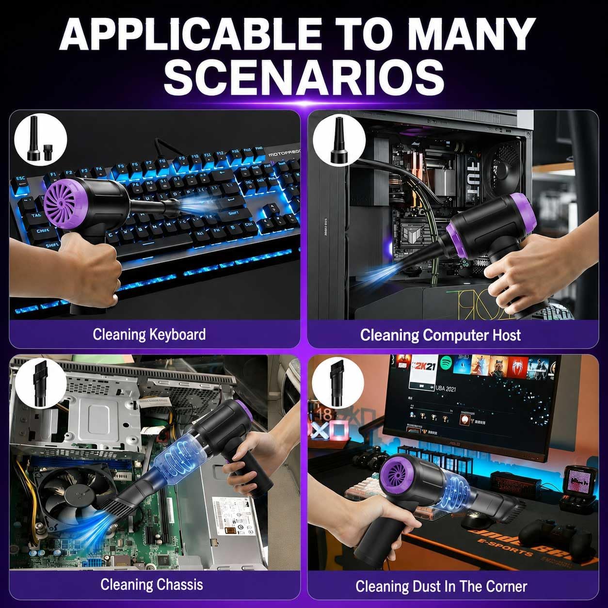 14.5KPA Computer Keyboard Vacuum Cleaner & 110000RPM Electric Air Duster 3-in-1, Replaces photo 7