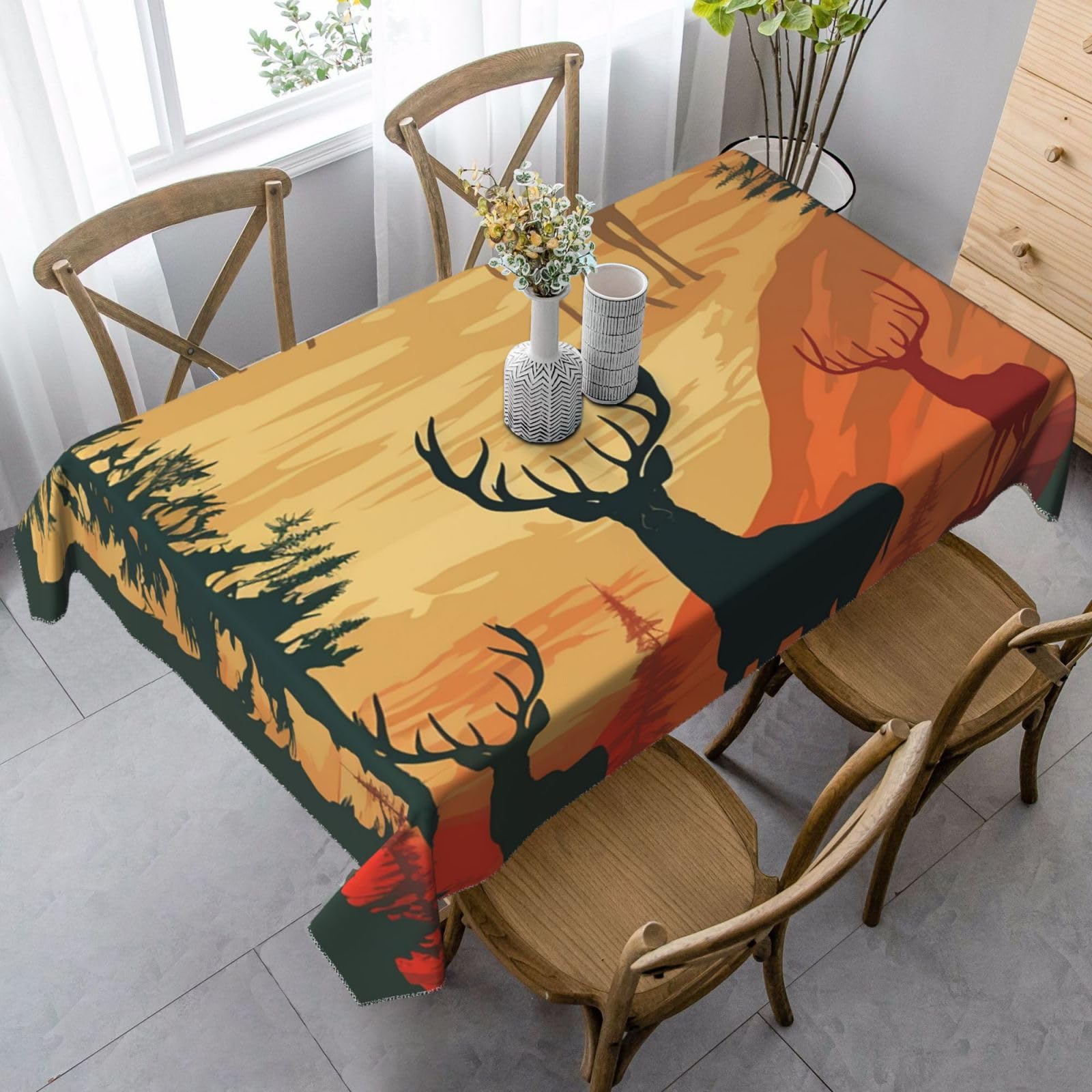 FodPand 35x55 Inch Tablecloth Stain and Wrinkle Resistant Table Cover Rectangular Washable Kitchen Table Cloth for Dinning Room Picnic Patio Party Decor, Deer Show