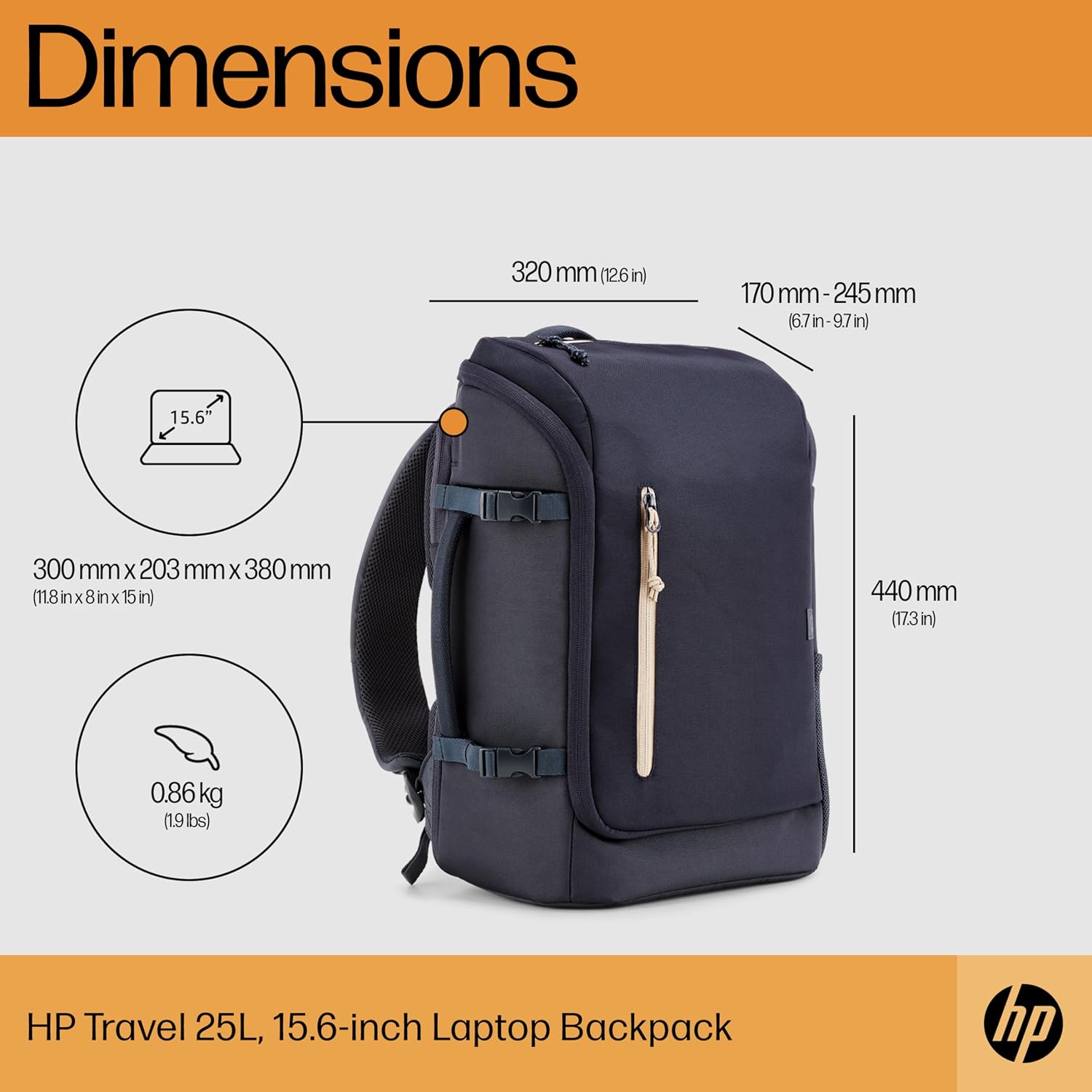 HP Laptop Backpack | for 15.6 Inch Laptops | Water Resistant | Unisex | Lockable Zippers | Reflective Material | RFID Compartment Forged Iron Forged Iron - Immagine 4