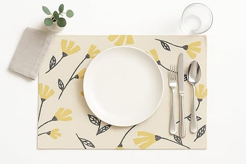 DaDa Bedding - Juego de 4 manteles individuales de algodón y lino para mesa de comedor, 13 x 19 pulgadas