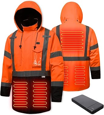 Heated Jacket for Men,3M Reflective safety Heated Parka,Waterproof CLASS 3 Hi-Vis jacket,High Visibility Work Coat