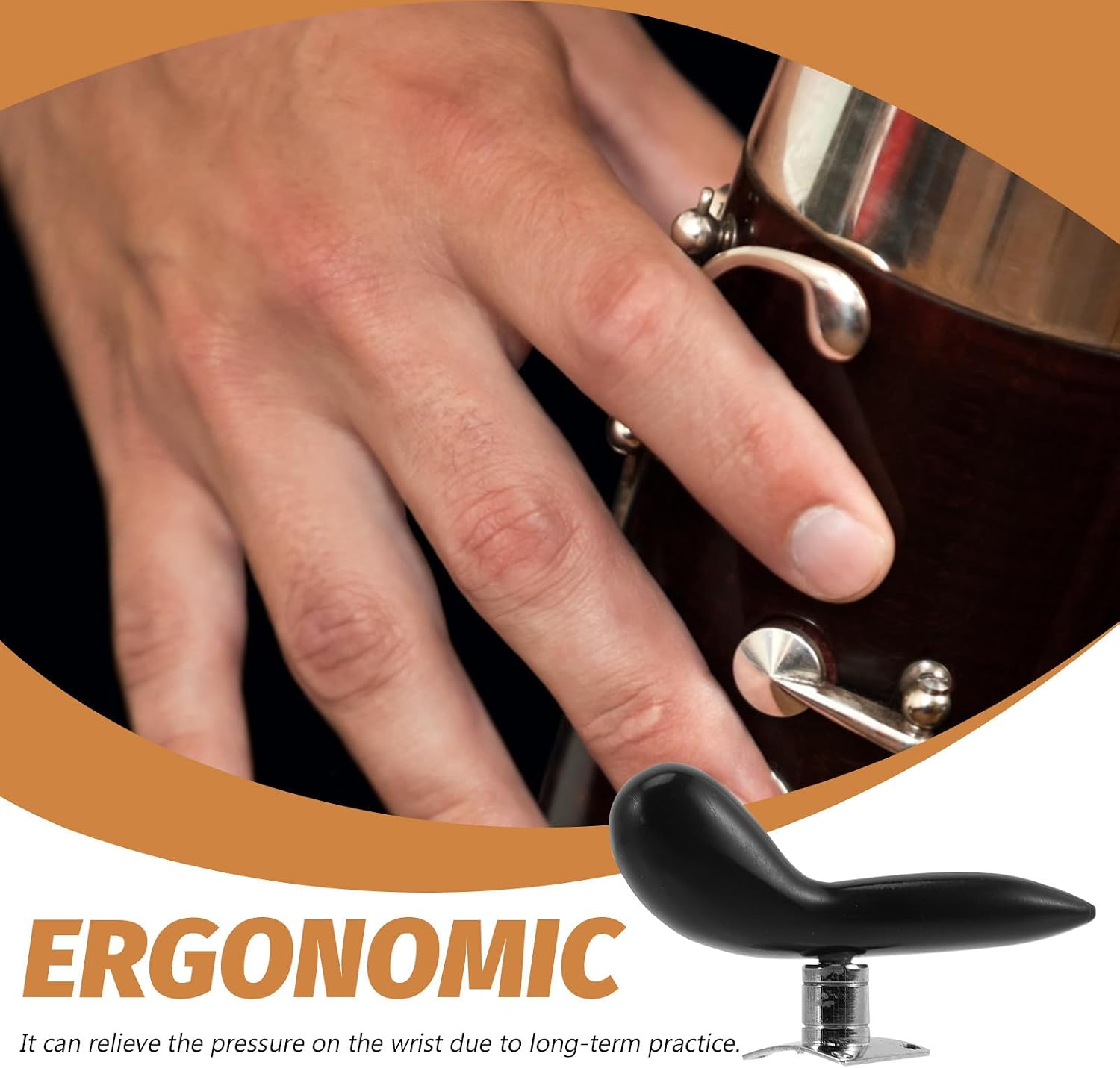 Mikinona Bassoon Thumb Rest Abs Handle with Silver Plated Detachable Base Black Bassoon Hand Rest Pad Wind Instrument Accessory for Practice and Performance