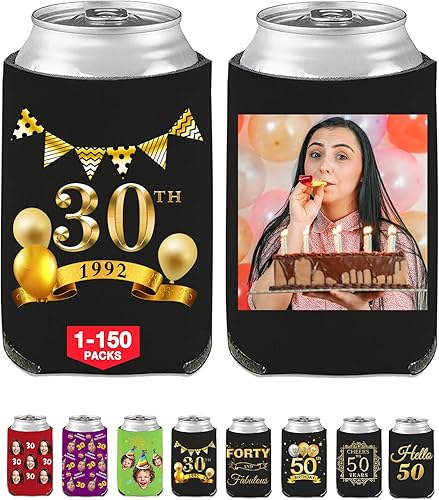 Fundas enfriadoras de latas de cumpleaños, soporte personalizado para botellas de cerveza a granel con nombre de foto, suministros para fiestas de