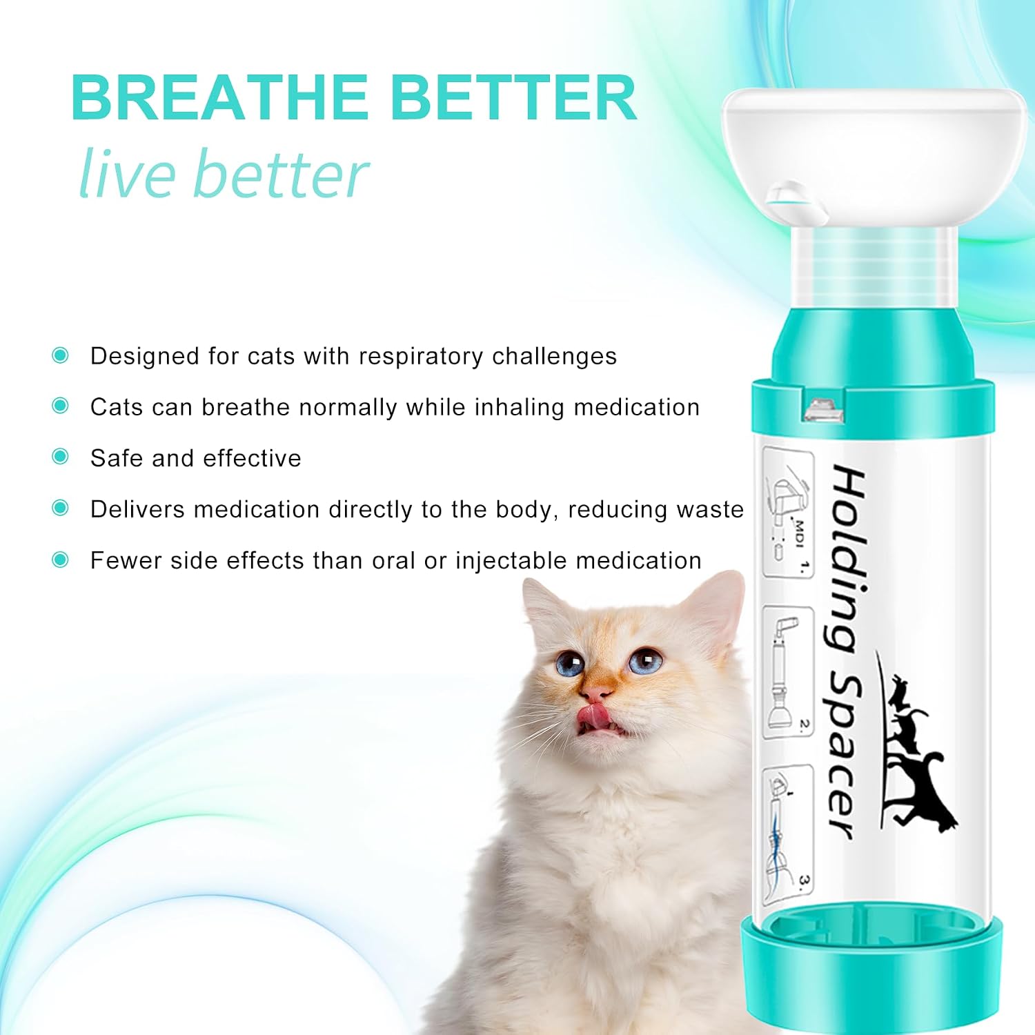 Cat Inhaler Spacer with 2 Round Silicone Mask | Feline Aerosol Chamber for Cats with a Respiratory Condition