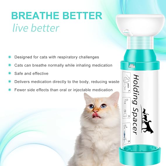 Cat Inhaler Spacer with Round Silicone Mask Feline Aerosol Chamber for Cats with a Respiratory Condition (Includes 2 Mask Sizes)