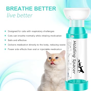 Cat Inhaler Spacer with Round Silicone Mask Feline Aerosol Chamber for Cats with a Respiratory Condition (Includes 2 Mask Sizes)