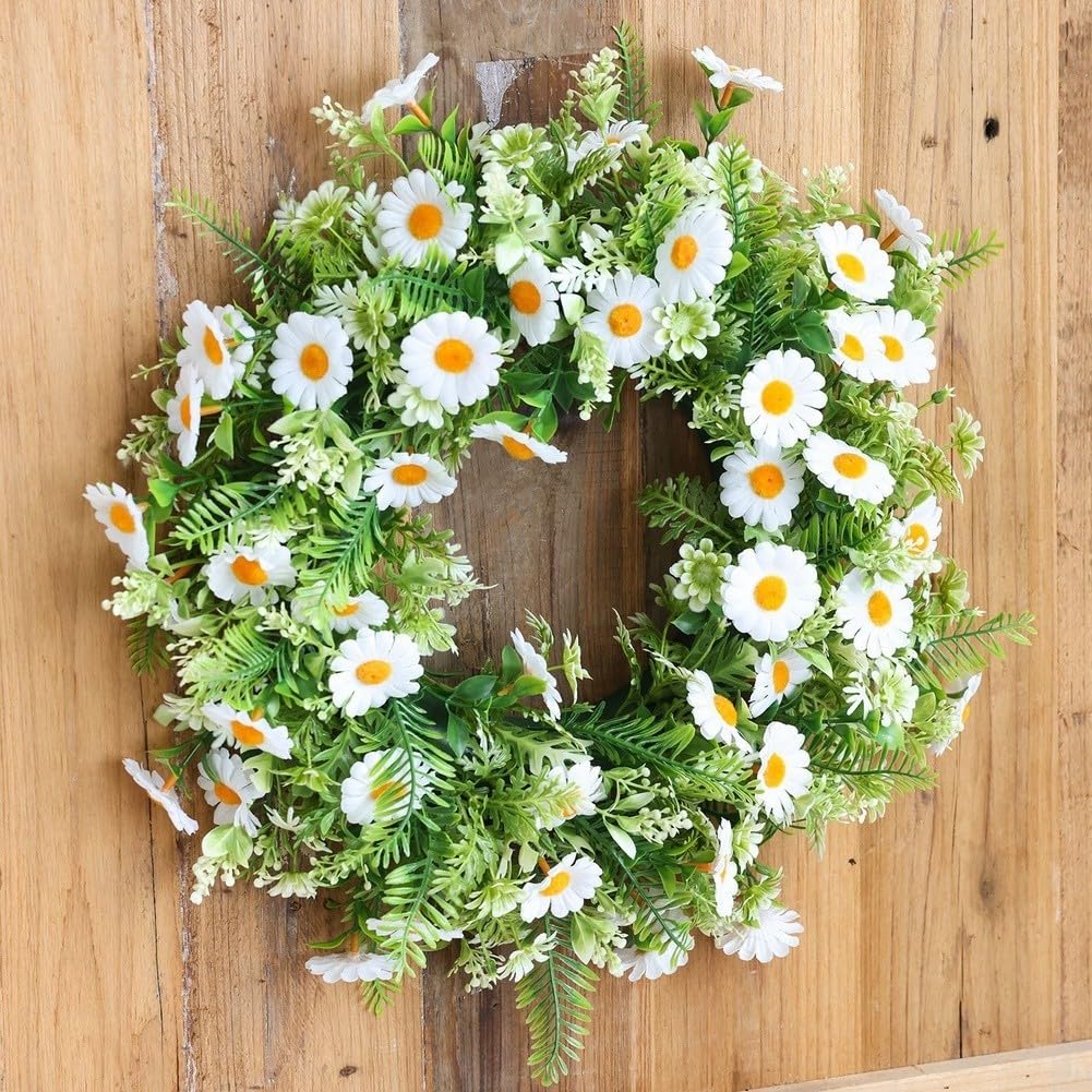 Künstlicher weißer Chrysanthemenkranz, moderne Frühlingsblumen, Türdekoration, Kunststoff-Blumengirlande für Zuhause, Wandtisch, 40 cm