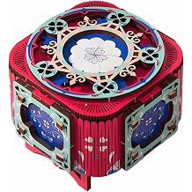 3D Wooden Puzzle Music Box with Light-Up Four-Leaf Clover, DIY Mechanical Model Kit, Desktop Decorative Jewelry Box, Birthday Gift Rose red