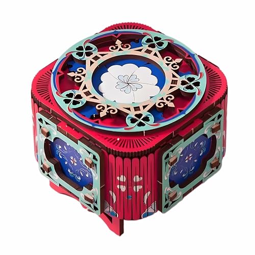 3D Wooden Puzzle Music Box with Light-Up Four-Leaf Clover, DIY