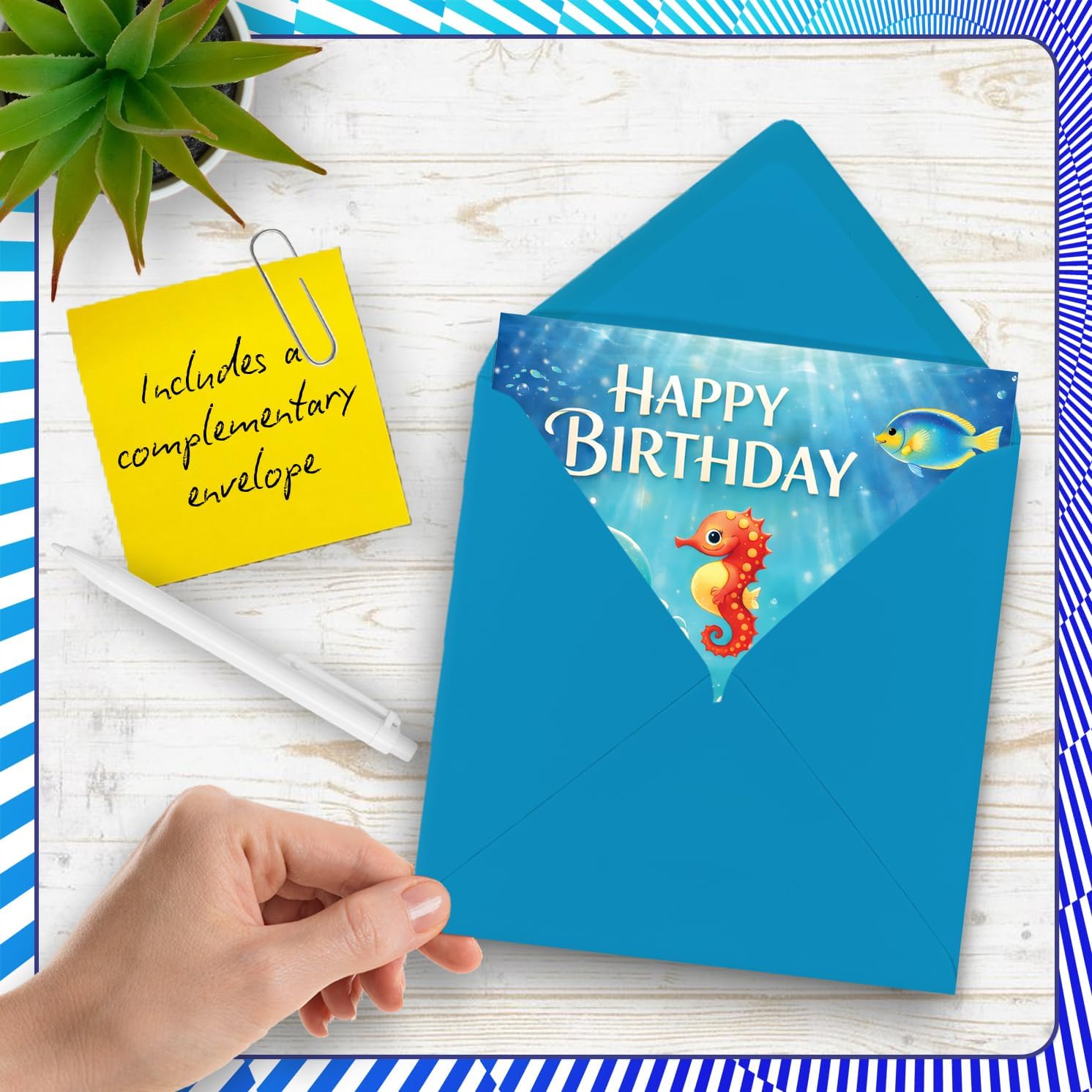 Stuff4 Playful 4th Birthday Card - Dive into Birthday Fun - Colorful Sea Creatures Party Underwater - Joyful Scene to Brighten Their Special Day - 5.7 Inch Square, Envelope Included