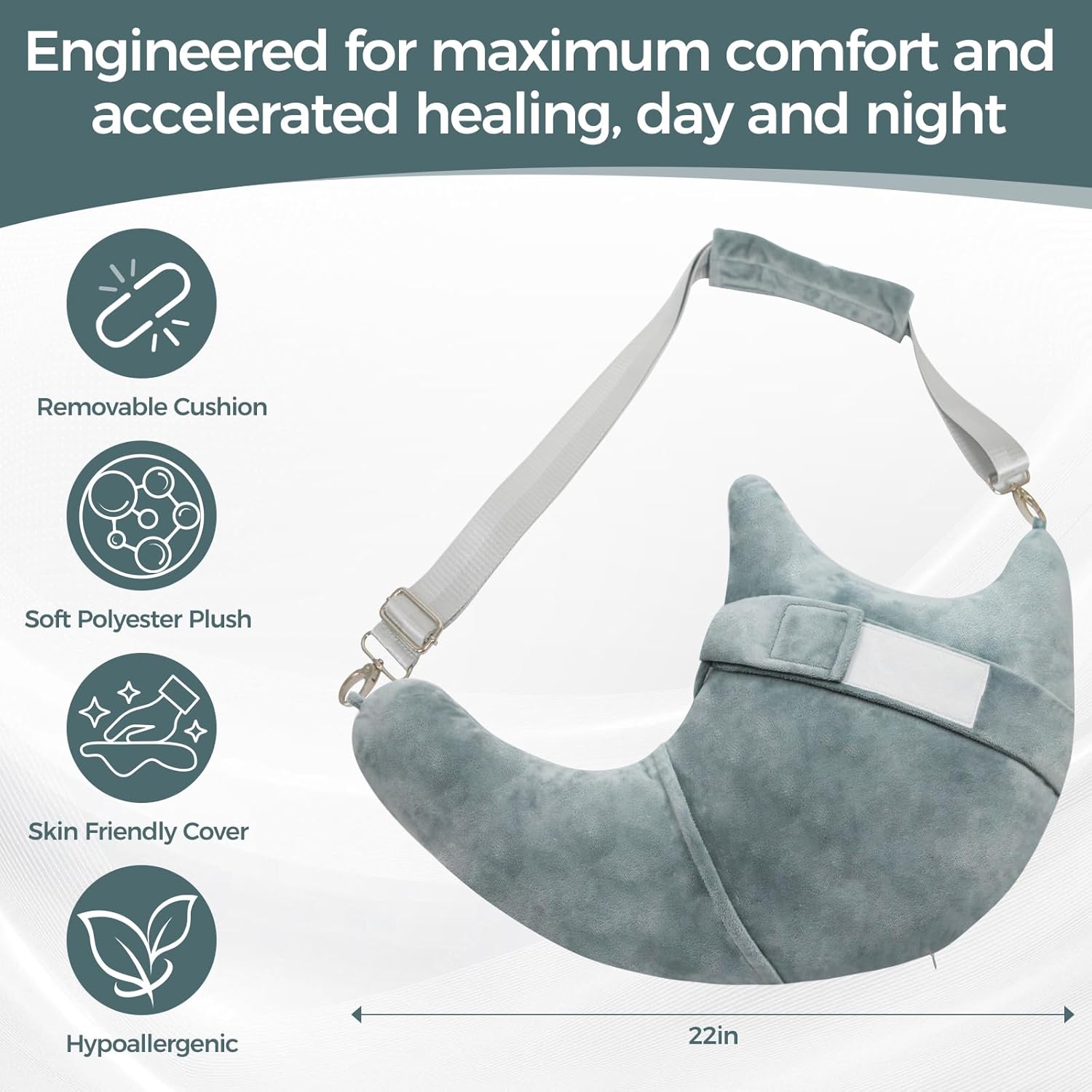 RQUXMT Shoulder Surgery Pillow, Rotator Cuff Pillow, Side Sleeper Pillow with Pocket & Adjustable Strap, Arm Support for Injury, Post-Op Care, Pain Relief (Dusty Green)