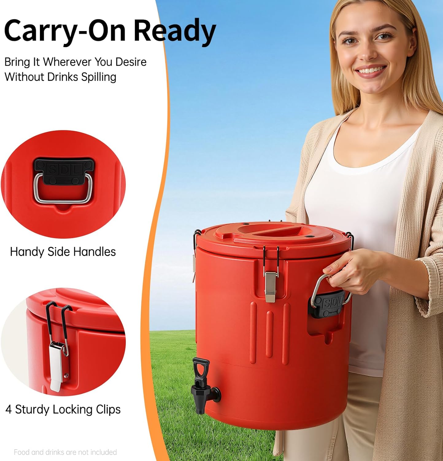 40L/10Gal Insulated Beverage Dispenser, Party Drink Dispensers with Spout, 304 Stainless Steel Interior Portable Water Dispenser, Commercial Thermal Container for Hot and Cold Drink, Red