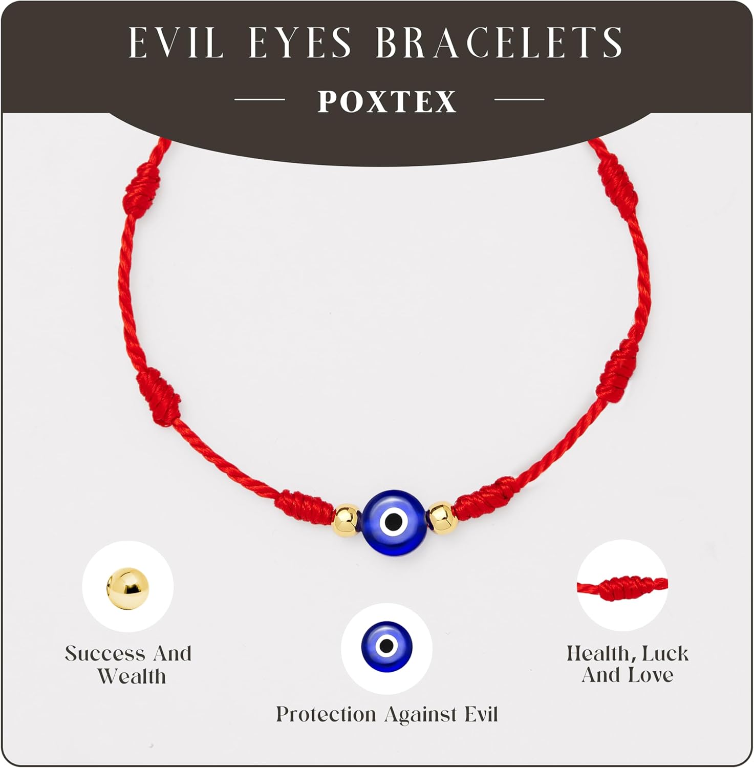 9pcs Evil Eye 7 Knot Lucky Bracelets, Rakhi for Brother and Bhabhi Adjustable Red String Amulet for Women Men with Gold Bead, Protection Jewelry Hand Bracelet - Image 2