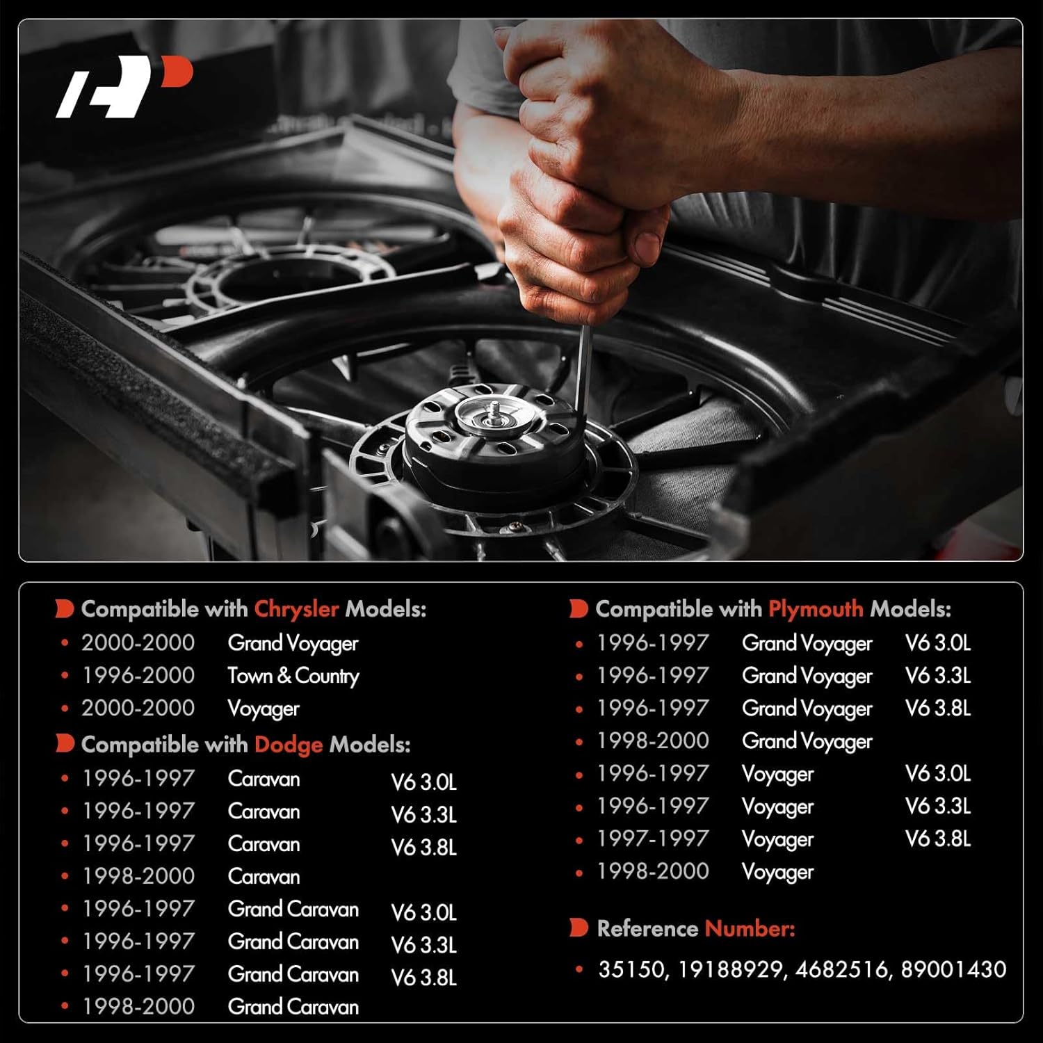 A-Premium Radiator Fan Motor Compatible with Dodge Grand Caravan/Caravan 1996-2000 & Chrysler Town & Country 1996-2000, Grand Voyager/Voyager 2000 & Plymouth Grand Voyager/Voyager 1996-2000