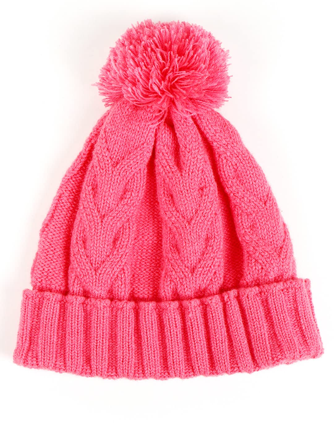 BHARATASYA Winter Hand Knitted Cute Stylish Cable Knit Winter Pom Pom Cap for Kids Unisex (Age 5-10 Years) (Pink) 2