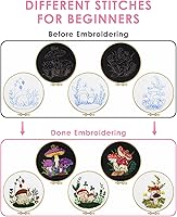 Vista 38 de Embroidery Kit for Adult for Beginners, 5 Sets Black Cat and Flower Embroidery Kit for Beginners Include Embroidery Cloth Hoops Threads for Craft