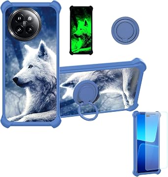 jioeuinly Case Compatible for Xiaomi Civi 4 Pro 5g Phone Case Cover [with Tempered Glass Screen Protector][Hard PC + Soft Silicone][Ring Support] [Luminous Effect] YGL-LAN