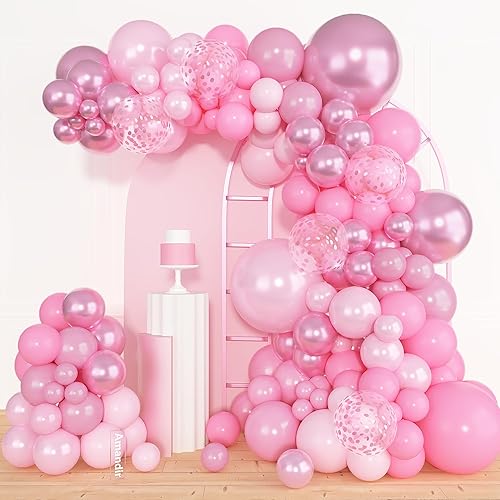Miniatura 23 de Amandir Kit de arco de guirnalda de globos de oro rosa, 153 piezas, diferentes tamaños de 18, 12, 10, 5 pulgadas, globos metálicos de confeti de