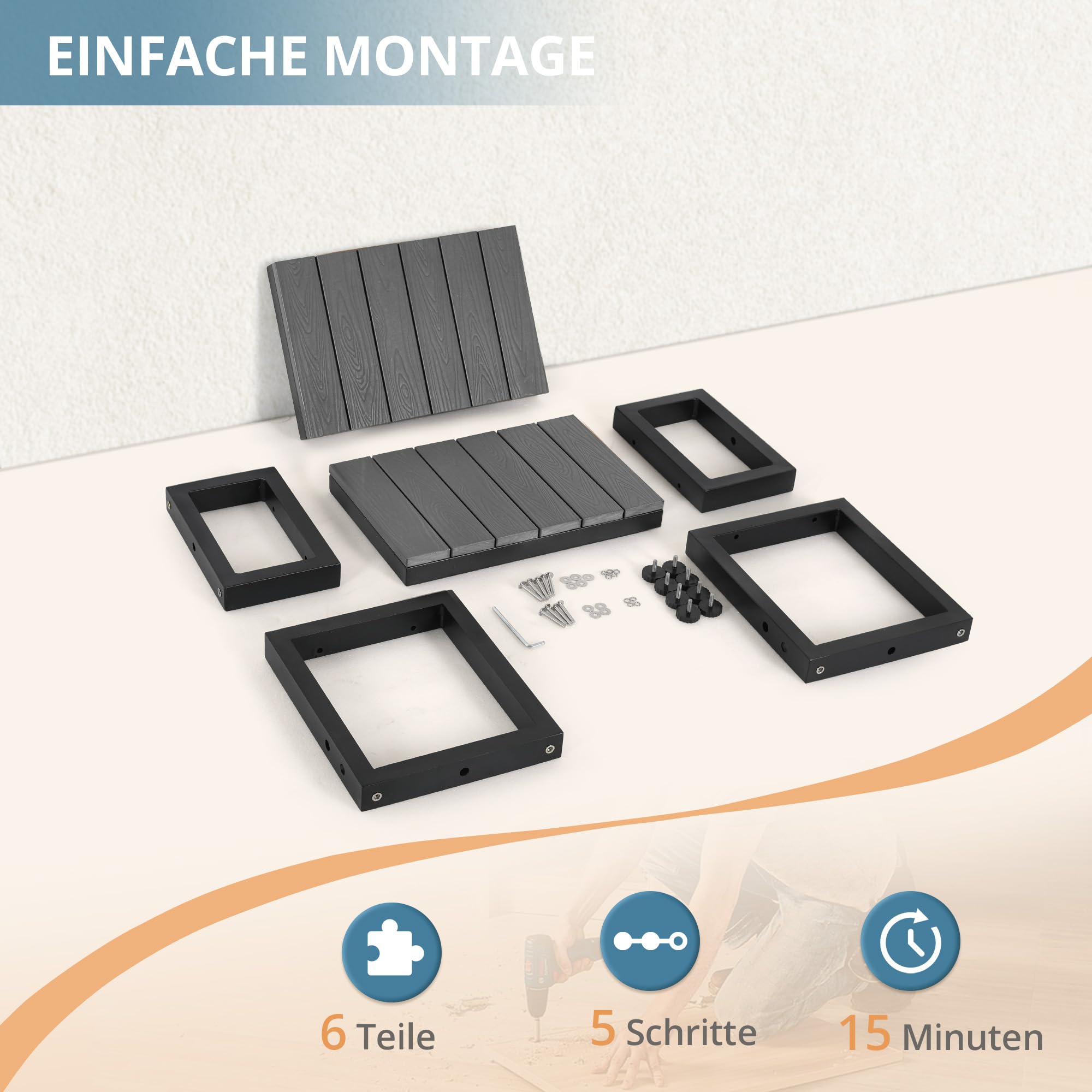 LUE BONA 2-Stufen Whirlpooltreppe, rutschfeste Poolleiter mit HDPS-Stufen & Aluminiumrahmen, für Whirlpool, Pool & Terrasse, 40 x 53 x 38 cm,Dunkelgrau