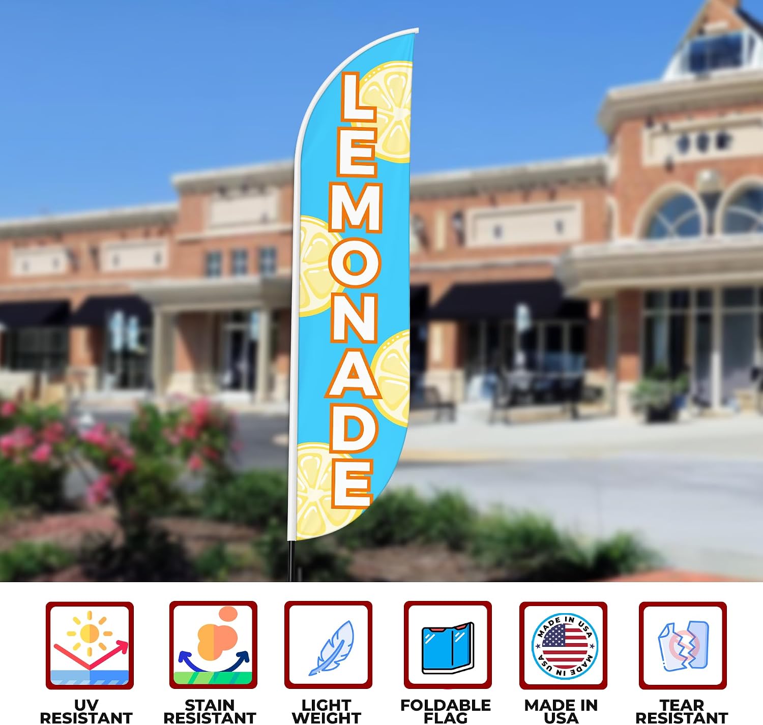 Lemonade Sign Feather Flag for Outdoor 11.5 FEET Long Polyester Outdoor Banner Flag for Easy Hang | HD Print Swooper I Flag Only for Food Advertising | Made in USA I Flag Only