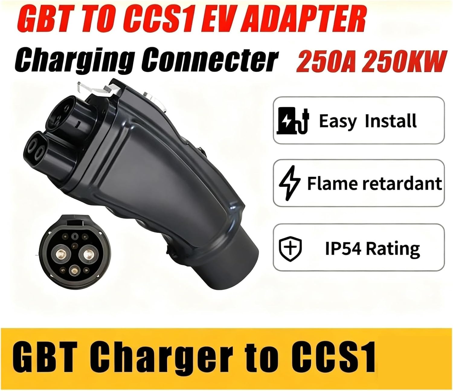 GBT to CCS1 EV Adapter, 200kW DC Fast Charging Connector, 1000V/200A for GBT Chargers to CCS1 Electric Cars