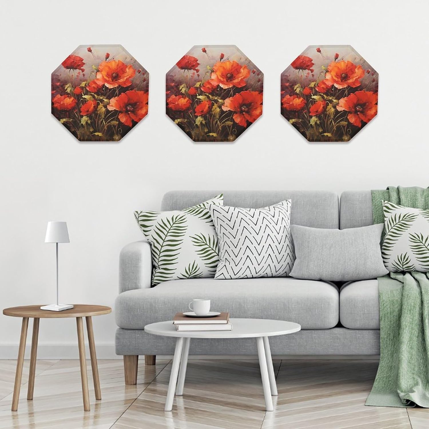 Ctagon Metal Sign for Home, Modern Display Plate for Kitchen, Oil Painting Red Flower Plates Accent Hanging Wall Decorations 3PCS for Living Room, Bedroom, Hallway, Hotel